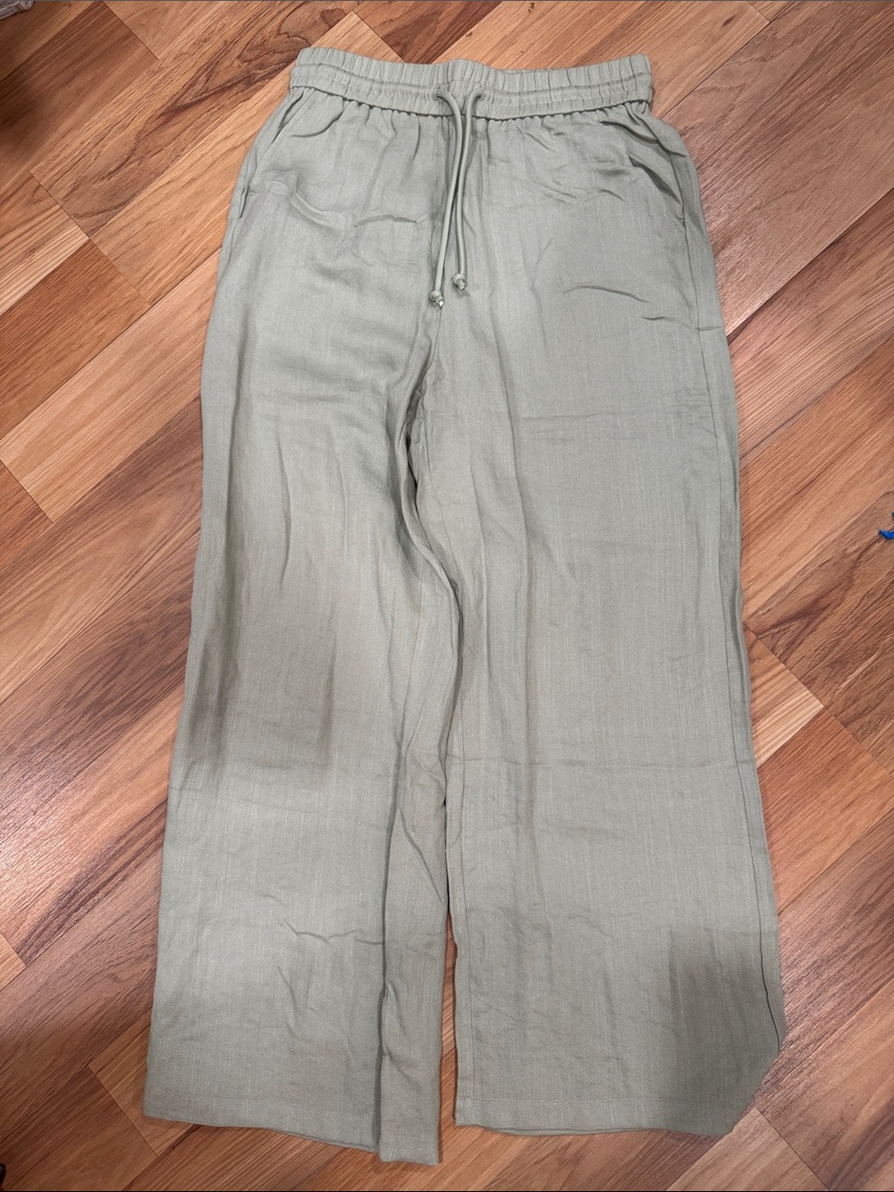 HALARA Women’s Light SageDrawstring Linen wide leg pants Md-petite